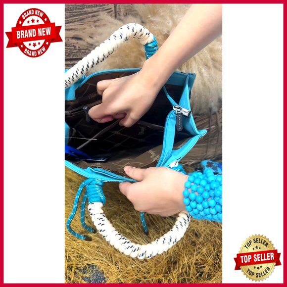 Canvas Tote Bag with Braided Rope Handles, Zipper Closure, Medium Size - Picture 7 of 7